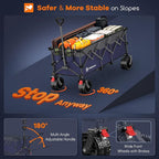 48" L Collapsible Beach Wagon Cart Foldable, 560LB Weight Capacity 300L Heavy Duty Folding Wagons with Big All-Terrain Wheels, Utility Carts for Groceries, Shopping, Camping, Sports - Grey&Purple