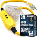 3 ft GFCI Extension Cord - Outdoor Extension Cord Waterproof - Heavy Duty Outdoor Extension Cords 3 ft with Multiple Outlets - Watts Wire - 3' Grounded - GFI Cord