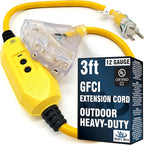 3 ft GFCI Extension Cord - Outdoor Extension Cord Waterproof - Heavy Duty Outdoor Extension Cords 3 ft with Multiple Outlets - Watts Wire - 3' Grounded - GFI Cord