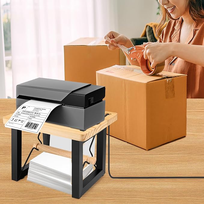 Shipping Label Holder for Thermal Printer, AHIER Wooden Thermal Label Holder for Rolls and Fanfold Labels, Desktop Printer Accessory for Home, Office, Small Business