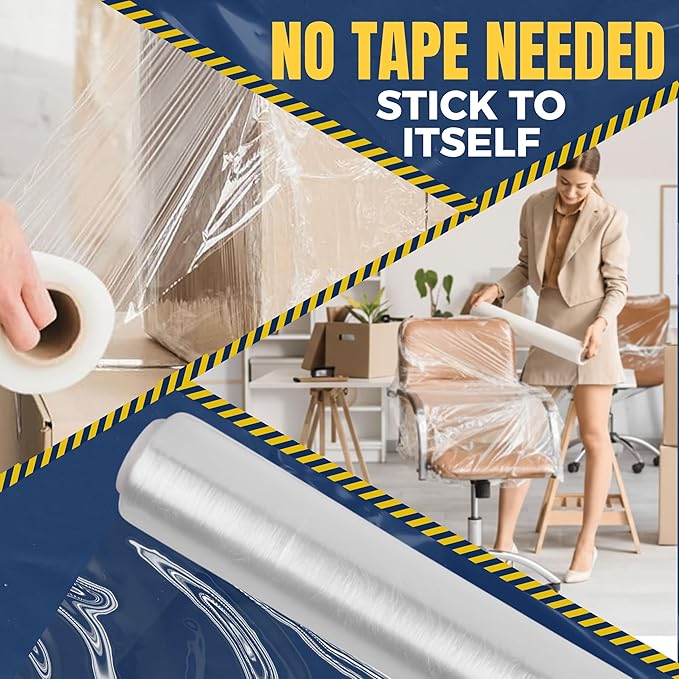 Rockin Rolls Stretch Film Wrap – 18" x 1500 FT x 55 Gauge, 1 Roll Heavy Duty Pallet Wrap, Clear Plastic Moving Wrap for Packing, Shipping, Furniture & Luggage – Durable Self-Adhering Shrink Wrap Roll