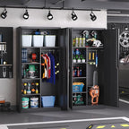 Broom Closet with Lock, Metal Storage Cabinet 36" Wide, 5-Tier Steel Utility Cabinet with Hanging Rod & Doors for Garage, Laundry Room, Warehouse Storage