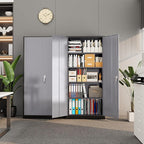 Superday Metal Storage Cabinet with Lock, 72" H Garage Storage Cabinet with Doors and 4 Adjustable Shelves,Black Grey Steel Locking Cabinets for Office, Home, Garage, Gym, School