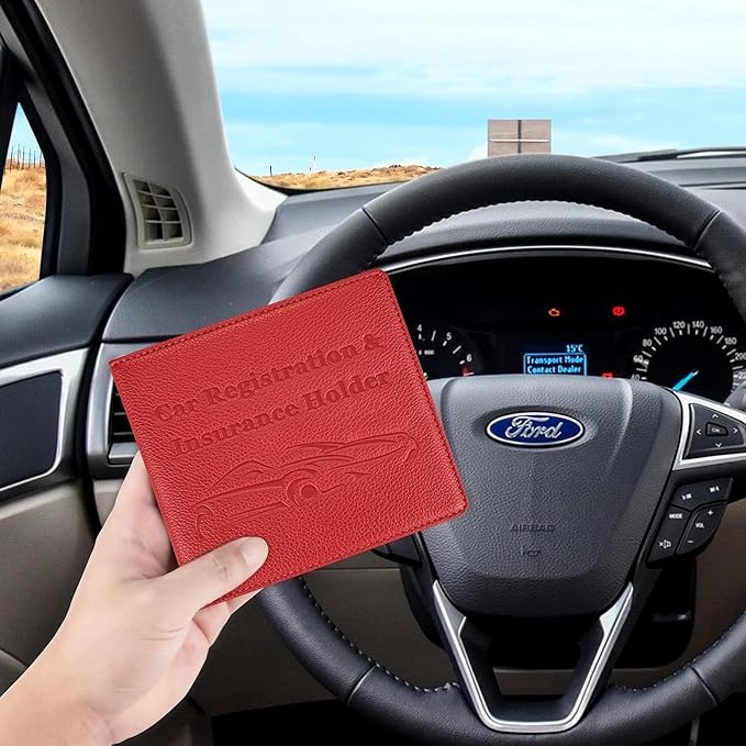 Car Registration and Insurance Holder, Premium PU Leather Vehicle Glove Box Car Organizer Men Women Wallet Accessories Case for ID, Driver's License - Red