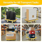 Foldable Push Cart Dolly, Heavy Duty Flat Bed Cart with Wheels & Non-Slip Mat, 360° Mute Wheels for Easy Maneuver, 330lbs, Easy to Assemble – Ideal for Household Tasks, Grocery Delivery, Yellow