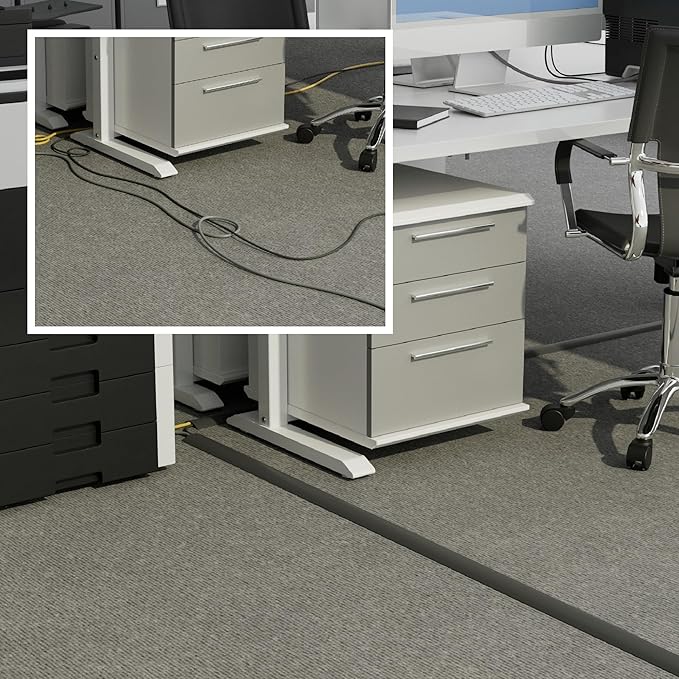 D-Line 30ft Floor Cord Cover, Floor Cable Protector, Extension Cord Cover, Protect Wires & Prevent Cable Trips, Cable Management Solution - Cord Cavity = 0.63" (W) x 0.31" (H) - Gray