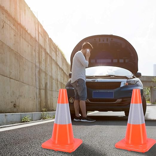 8 Pack Traffic Safety Cones 18 Inches with Reflective Collars, Orange Construction Cone, Restorable Parking Cones, Heavy Duty Road Cones for Parking Lot, Traffic Control, Driveway Road Parking