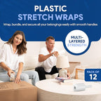 International Plastics Co. 12 Pack of 5" Plastic Stretch Film Wrap with Handles 1000 feet Each 500% Stretch Ability