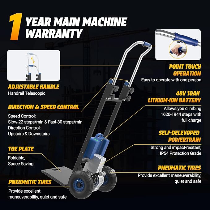 Electric Stair Climbing Hand Trucks Dolly Cart, 550lbs Heavy Duty Stair Climber for Moving, Powered Stair Climbing Hand Truck with Pneumatic Wheels and Telescoping Handle(ZW47250)