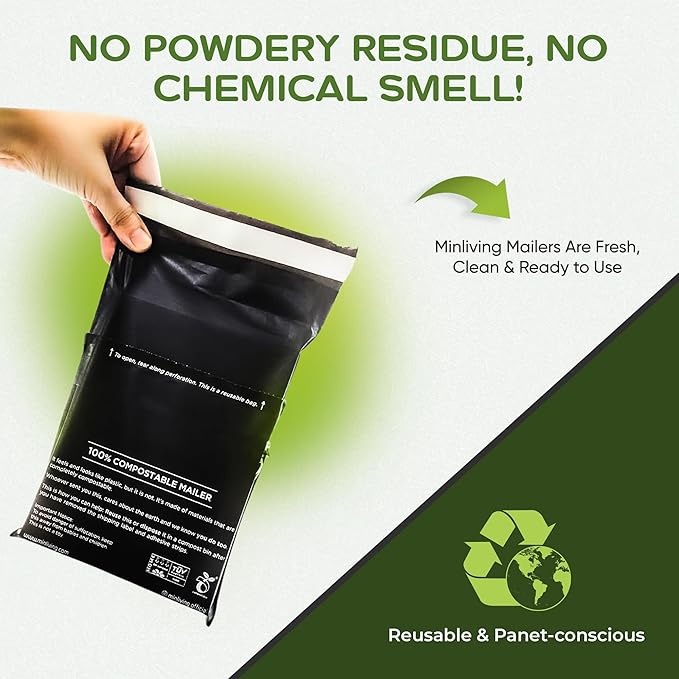 Premium Shipping Mailers 6x9 inch - Double-Sealed Mailing Bags, Industrial Strength Mailers, Reusable Multi-Layer Corn Starch Based Material, Small Business Shipping - 50 Pack