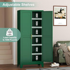 Metal Pantry Cabinet with 2 Doors and 5 Adjustable Shelves, 75"Kitchen Storage cabinets with Gold Handles, Versatile Storage for Laundry Room, Living Room, Bathroom, Dinning Room, Utility Room-Green
