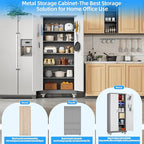 Metal Garage Storage Cabinet with Wheels, 71" H×32" W×16" D Metal Storage Cabinet with 5 Adjustable Shelves,Pegboard and Lockable Doors for Garage Home Office Utility Room,Required Assembly