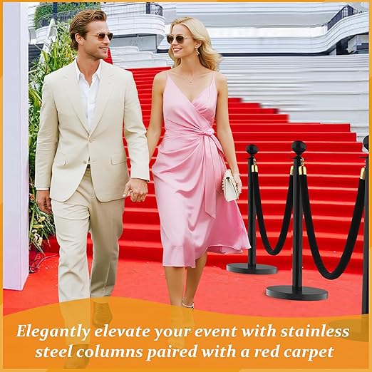 6Pcs Stanchions and Velvet Ropes, Black Stanchions with Retractable Belts, Crowd Control Barriers with Hollow Base, Red Carpet Ropes and Posts for Event & Party Supplies