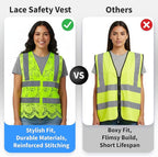 Lace-Mesh Safety Vest for Women & Men - Breathable, High Visibility Vest with Zipper & ANSI Class 2 Reflective Strips