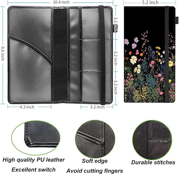 Car Registration and Insurance Holder,Leather Vehicle Glove Box Organizer Wallet for Document,Perfect for any Car,Truck,Motorcycle,Driver License,Trailer or Boat,Men & Women,Midnight Flowers