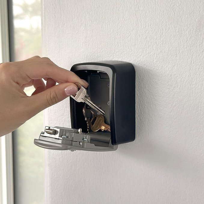 Iron Lock® Wall Mount Key Lock Box – Waterproof Heavy Duty Metal Lock Box for Keys with 4-Digit Combination & Resettable Code – Outdoor/Indoor Key Safe for Home, Office & Airbnb (Grey, Small)