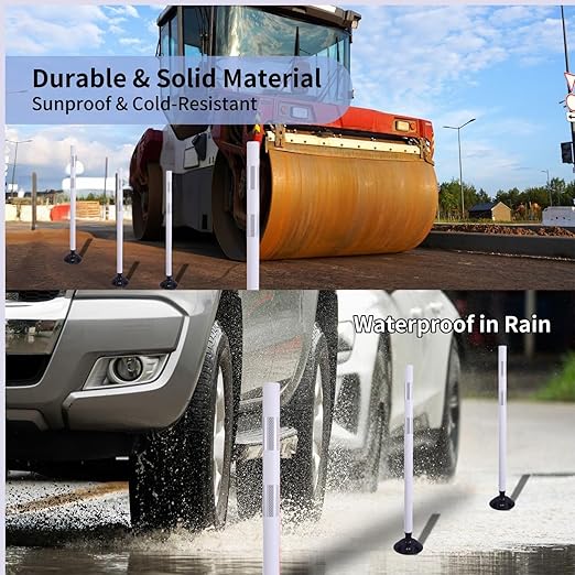 BESEA 8PCS 48" Traffic Delineator Posts with Detachable Base & High-Visibility Reflective Collars,White Durable Flexible Safety Cones for Work Zones, Parking Lots, and Roadways