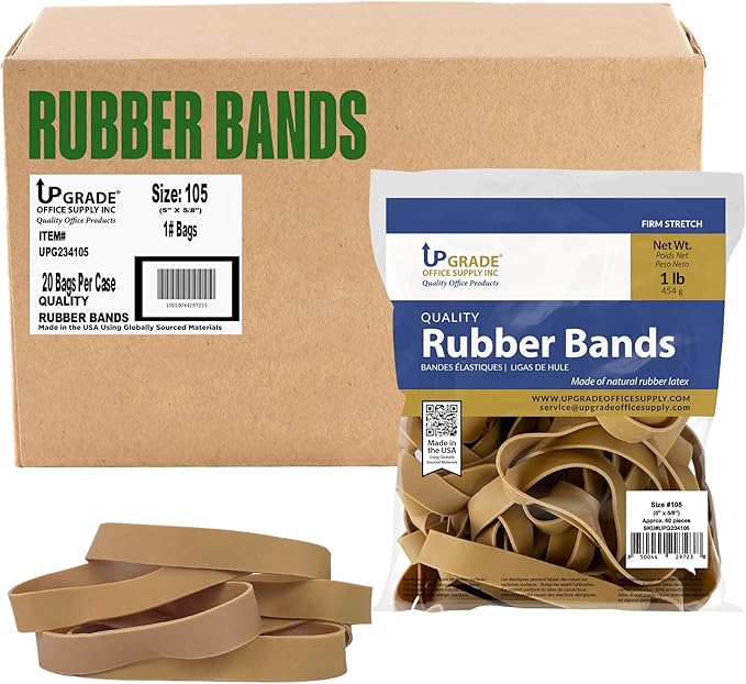Upgrade UPG23415PK3 Large Rubber Bands, Size 105, Thick Wide, 3 Pack, Made in USA