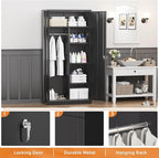 INTERGREAT Metal Wardrobe Closet, 72" Black Locking Storage Wardrobe Cabinet with Locking Doors and Adjustable Shelves, 18" D x 36" W Tall Steel Clothes Storage for Office, Home, School, Gym