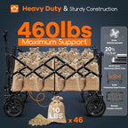 220L Collapsible Wagon Cart Foldable, 460lbs Load Capacity Heavy Duty Folding Beach Wagons with Big All-Terrain Wheels, Utility Carts for Groceries, Shopping, Camping, Sports - Green