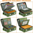 DocSafe Fireproof Document Box with Lock, Hard Case File Organizer with Accordion File Folder, Fireproof Water Resistant Safe Box Home Office Travel Storage for Important Documents Laptop Green