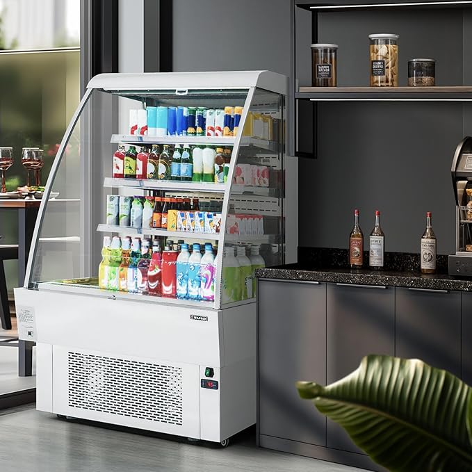 Wilprep 39"" Vertical Open Air Merchandiser with Curved Display & 13.4 cu. ft. Volume, Silver
