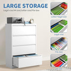 File Cabinets 4 Drawer,Metal Office Storage Filing Cabinet with Lock,White Lateral Filing Cabinet for Home Office,Horizontal Locking File Cabinet for Legal/Letter/A4,Assembly Require,White