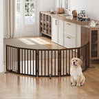 Dog Gates for Doorways, Freestanding Dog Gate Indoor, Foldable Pet Gates for Doorways Bedroom, Puppy Gate with Metal Support Feet, Room Divider 6 Panels (Dark Walnut)