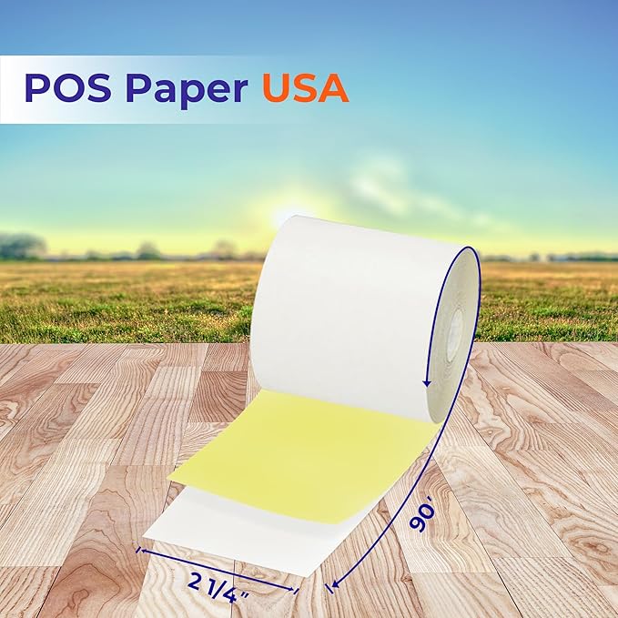 2 1/4" x 90' 2-Ply Carbonless Paper (50 Rolls/Case) - White/Yellow - BPA Free