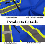 Safety Vest Reflective High Visibility with 5 Pockets ＆Zipper Class 2 Adult Unisex Construction Security Workwear