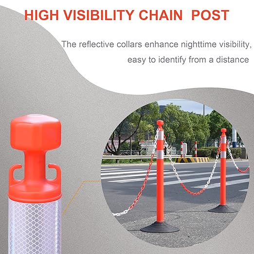 OrangeStar 6 Packs Traffic Delineator Post Cones, 40" Safety Barrier with 6.6 Ft Link Plastic Chains, Crowd Control Stanchion Sets w/Rubber Base for Parking Lot, Road Work, Queue Management, Red