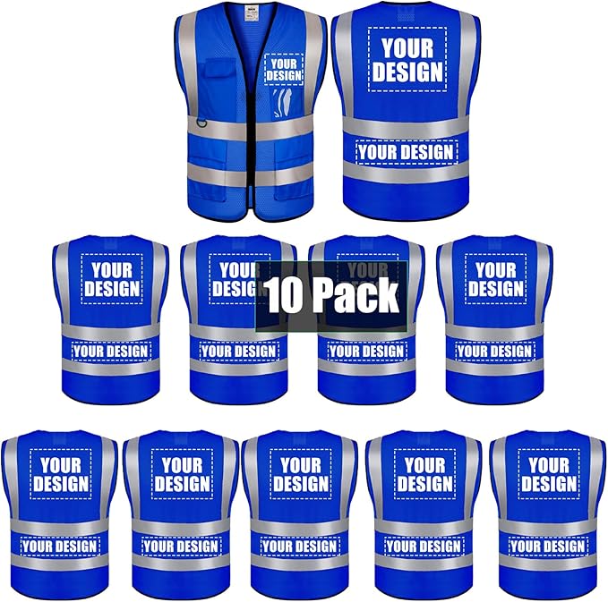 BeautyWill Custom Safety Vest Customized Logo Class 2 High Visibility Reflective Vest with Pockets Construction workwear