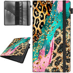 Car Registration and Insurance Holder,Leather Vehicle Glove Box Organizer Wallet for Document,Perfect for any Car,Truck,Motorcycle,Driver License,Trailer or Boat,Men & Women,Colorful Leopard Print