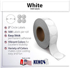 Kenco Color Coding Circle Dot Sticker Labels on a roll (White, 2 INCH 500 Stickers)