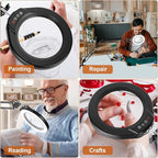 VEEMAGNI 10X 5 Inch Large Real Glass Magnifying Glass with Light and Stand, 5 Color Modes Stepless Dimmable, 2*16 Inch Swivel Arm LED Clamp Desk Lamp, Hands Free Lighted Magnifier for Close Work Craft