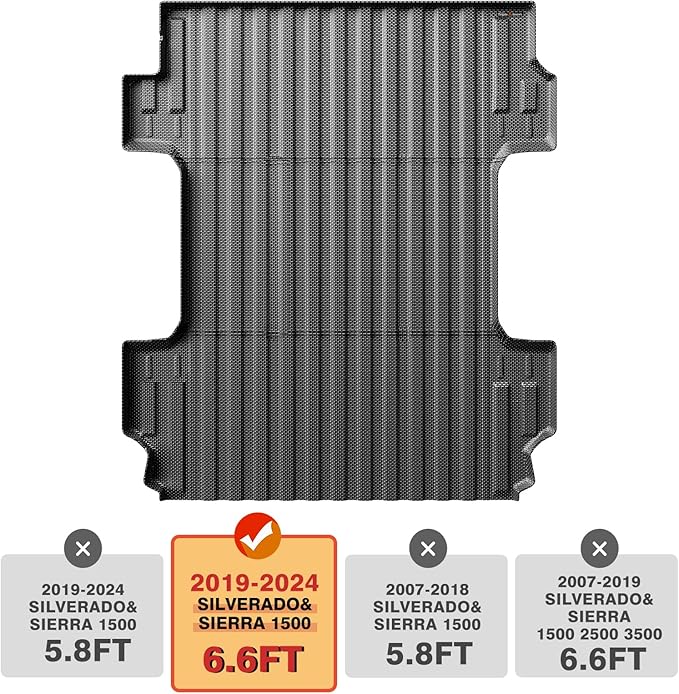 TripleAliners Truck Bed Mat Compatible with 2019-2025 2026 Chevy Silverado 1500/GMC Sierra 1500 Accessories 6.6FT Vehicle Perfectly Flush All Weather Protection TPE Heavy Duty Cargo Mat(Standard Bed)