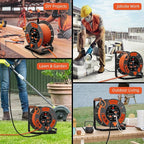 60 FT Retractable Extension Cord Reel, 14AWG SJTOW Heavy Duty Power Cord with 4 Grounded Outlets, USB-A & USB-C Ports, 13A Circuit Breaker, Hand Crank for Indoor Outdoor Use, ETL Listed, Orange