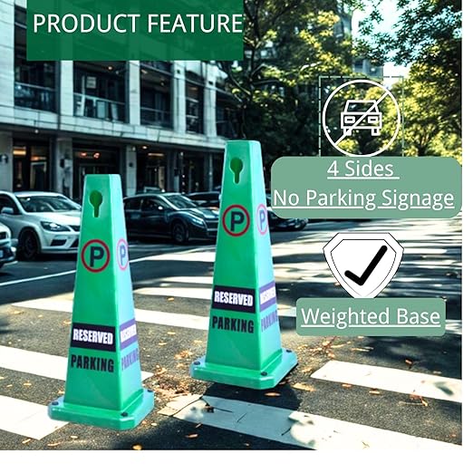 BESEA 4Pack No Parking Cone Green Caution 4 Sided No Parking Cone Reserved Parking
