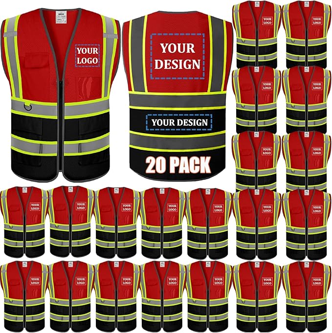 BeautyWill Custom Logo 10/20 Pack Safety Vest Class2 High Visibility Vest with Pockets Breathable Construction Vest Bulk
