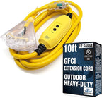10 ft GFCI Extension Cord - Outdoor Extension Cord Waterproof - Heavy Duty Outdoor Extension Cords 10 ft with Multiple Outlets - Watts Wire - 10' Grounded - GFI Cord