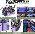 Rolling Cleaning Caddy Bag with Detachable Trolley, Cleaning Supplies Organizer Cart on Wheels, Cleaning Supply Caddy for Housekeepers (Purple, 11.5" Dx15.7 Wx13 H)
