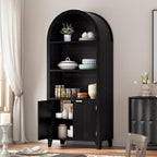Arched Kitchen Pantry, 5-Tier Arched Cabinet with Fluted Doors, Display Cabinet with Open & Adjustable Shelves, Versatile Cupboard for Dining Room, Living Room, Black