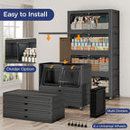 250GAL Storage Bins with Lid and Wheels, Stackable Closet Organizers and Storage Drawer, Collapsible Storage Box with Dividers, Foldable Plastic Cabinets for Room, Kitchen, 5 Pack Black