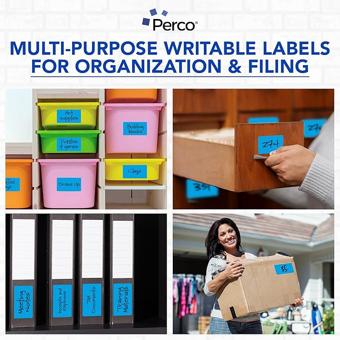 Perco Light Blue 3x5 Inch Perforated Sticker Labels — 150 Stickers/Roll — with Permanent Adhesive for Inventory Management, Color Coding, Moving Boxes, Retail, Organizing, Crafting & More—Made in USA