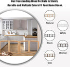 LZRS 4-Panel Extra-Wide Wooden Freestanding Dog Gate: Foldable Solid Wood and Steel Wire Chew Resistant Safety Barrier for Doorways, Stairs, and Large Open Spaces Indoor Use, Natural