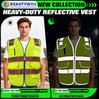 BeautyWill Custom Logo 10 Pockets Safety Vest Class2 ANSI Certified High Visibility Reflective Vest