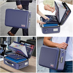 DocSafe Fireproof Document Box with Lock＆Shoulder Strap,Hard Case File Organizer with Accordion File Folder,Multi-Layer Portable Home Office Travel Safe Storage for Important Documents Laptop Blue