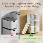 VUSIGN 360 QT Stackable Storage Bins with Lid, Folding Storage box with Wheels, Collapsible Plastic Storage Bins for Closets, Stackable Storage Organizer, Storage Containers, 4Pack, White