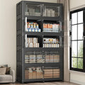 1000 QT Extra Large Stackable Storage Bins with Lid, 250 Gal Collapsible Storage Box with Wheels, Folding Closet Organizers and Storage Cabinet with Doors for Home Kitchen Office, 5Pack Black