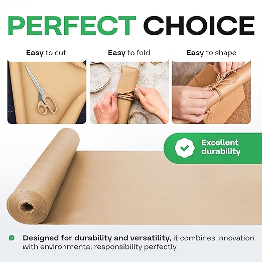 Brown Kraft Paper Jumbo Roll 48" x 14400" (1200 ft) with Dispenser – USA-Made Natural Kraft Paper 30lb Thickness for Packing, Wrapping, Void Filling, Kids' Arts, DIY & School Projects by IDL Packaging